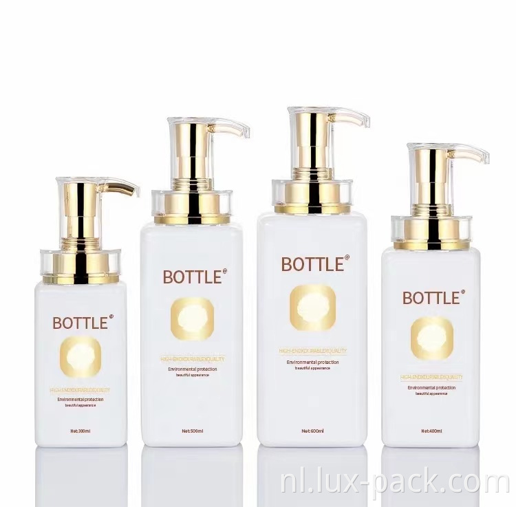 Factory Luxury Gold Cosmetic Pump 500 ml Aangepaste lege vierkante Pet Plastic Shampoo -fles